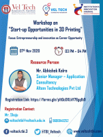 Workshop on Start-up Opportunities in 3D Printing 2020 Workshop Poster